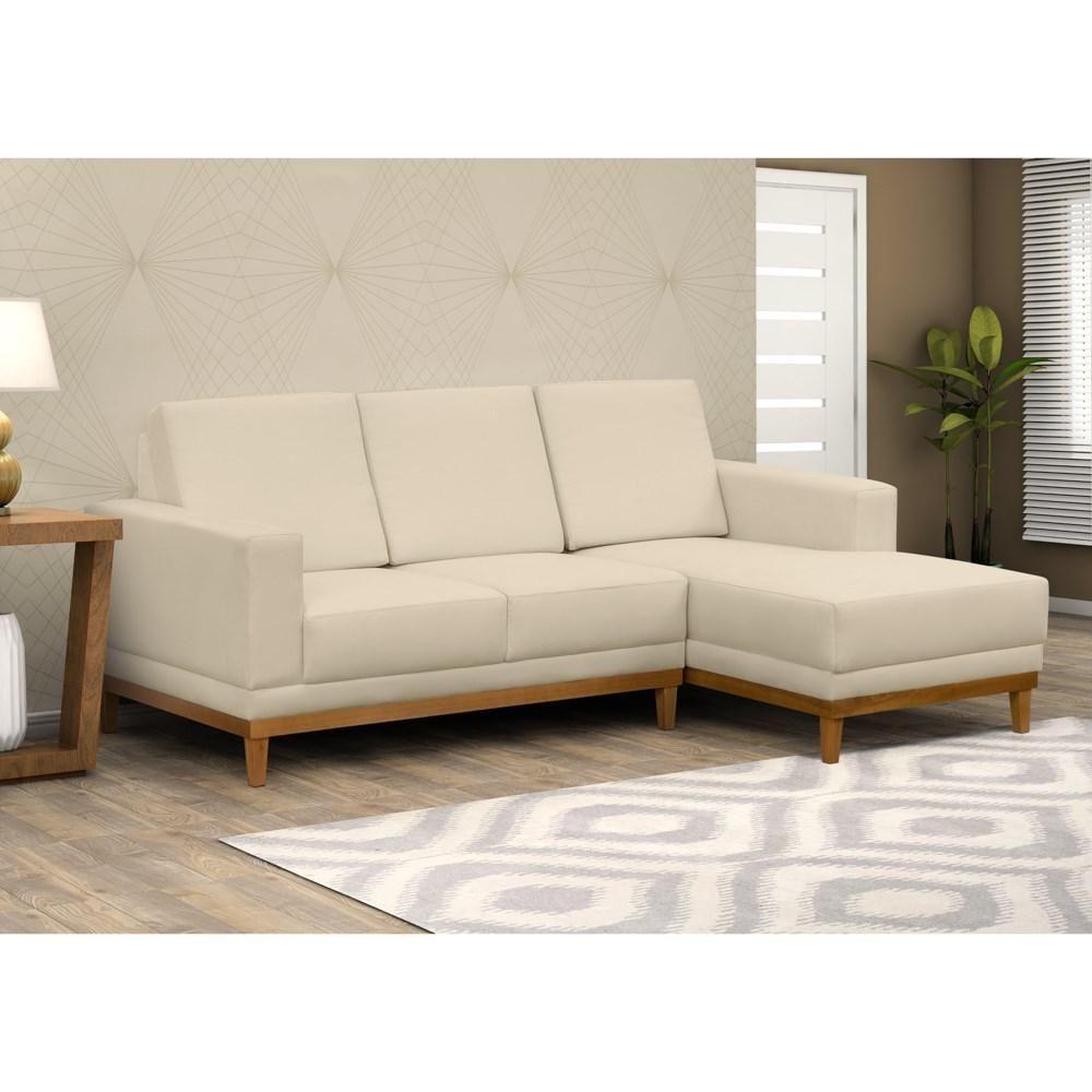 Sofá Living 200cm 3 Lugares Com Chaise Direito Kayrós D05 Suede Bege - Mpozenato - 2