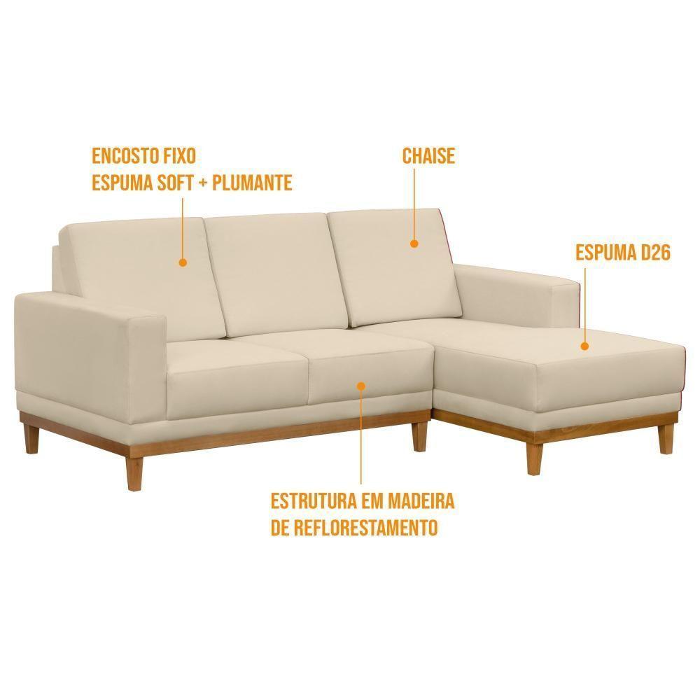 Sofá Living 200cm 3 Lugares Com Chaise Direito Kayrós D05 Suede Bege - Mpozenato - 3
