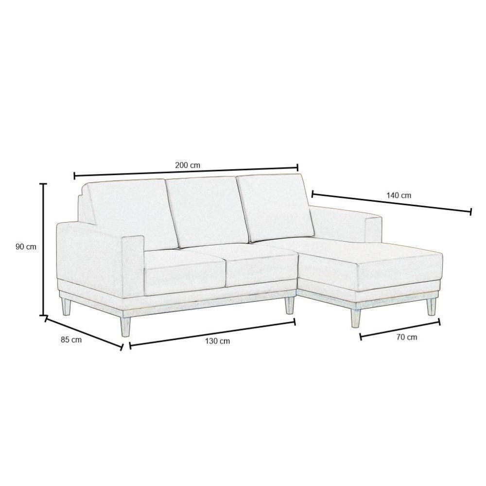 Sofá Living 200cm 3 Lugares Com Chaise Direito Kayrós D05 Suede Bege - Mpozenato - 4