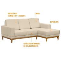 Sofá Living 200cm 3 Lugares Com Chaise Direito Kayrós D05 Suede Bege - Mpozenato - 3