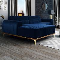 Sofá 265cm 4 Lugares Com Chaise Esquerdo Pés Gold Molino C-304 Veludo Azul Marinho - Domi - 3
