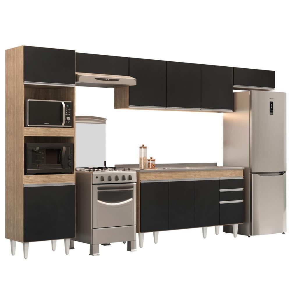 Armário De Cozinha Modulada 5 Peças Cp15 Balcão Com Pia Inox Castanho/preto - Lumil - 1