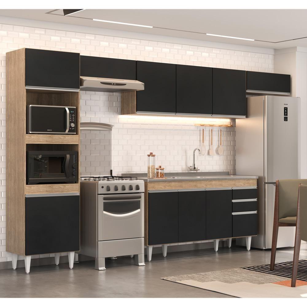 Armário De Cozinha Modulada 5 Peças Cp15 Balcão Com Pia Inox Castanho/preto - Lumil - 2