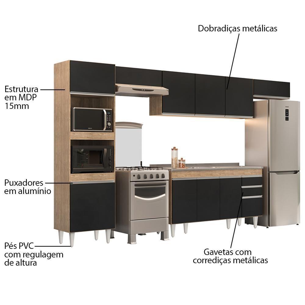 Armário De Cozinha Modulada 5 Peças Cp15 Balcão Com Pia Inox Castanho/preto - Lumil - 3