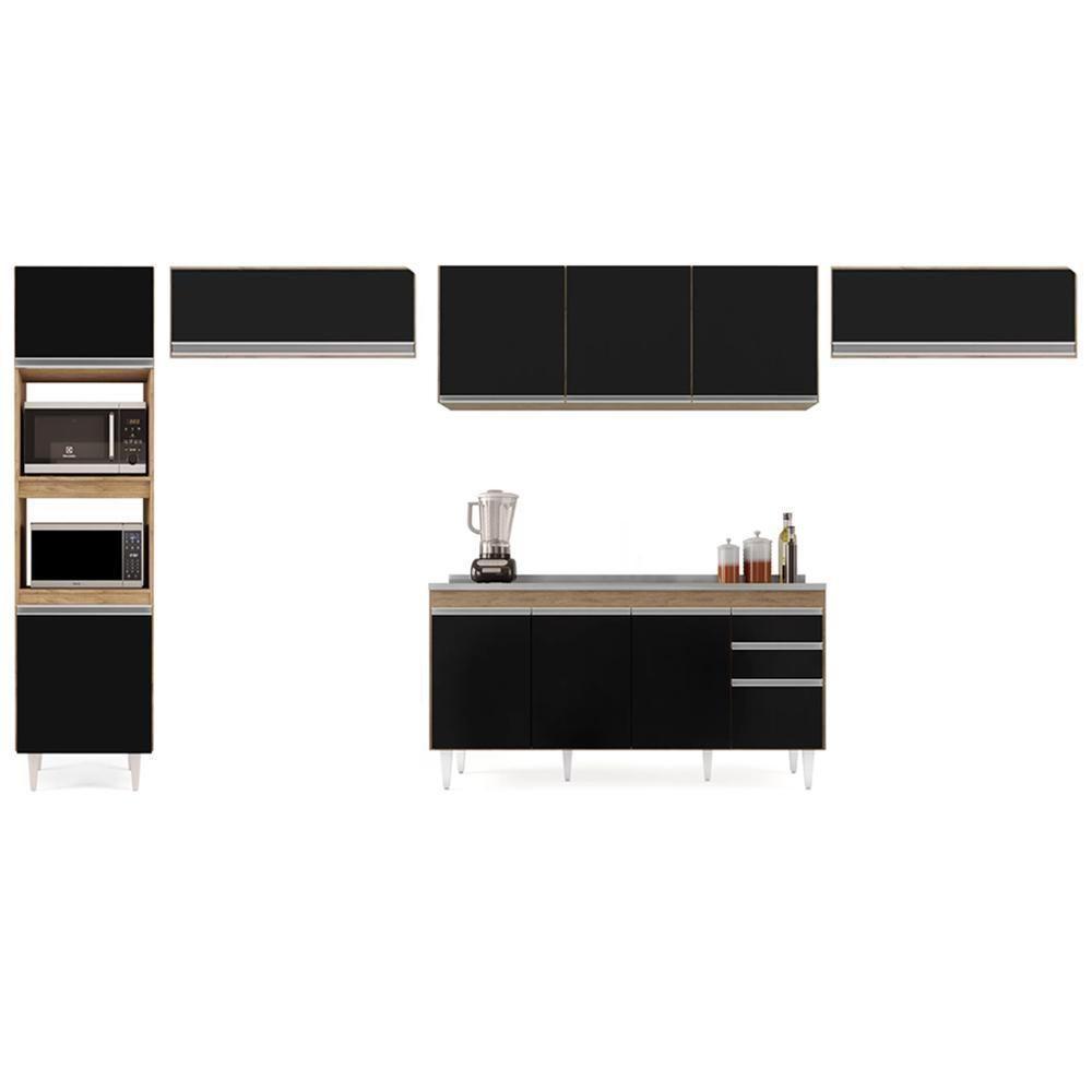 Armário De Cozinha Modulada 5 Peças Cp15 Balcão Com Pia Inox Castanho/preto - Lumil - 6