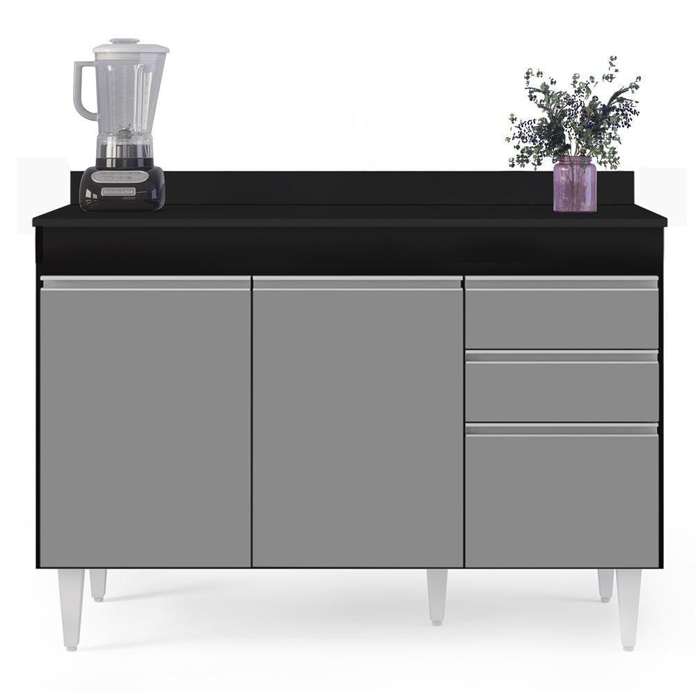 Armário De Cozinha Modulado De Canto Direito 4 Peças Cp38 Balcão Com Tampo Preto/cinza - Lumil - 7