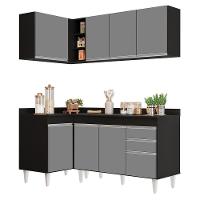 Armário De Cozinha Modulado De Canto Direito 4 Peças Cp38 Balcão Com Tampo Preto/cinza - Lumil - 1