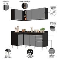 Armário De Cozinha Modulado De Canto Direito 4 Peças Cp38 Balcão Com Tampo Preto/cinza - Lumil - 3