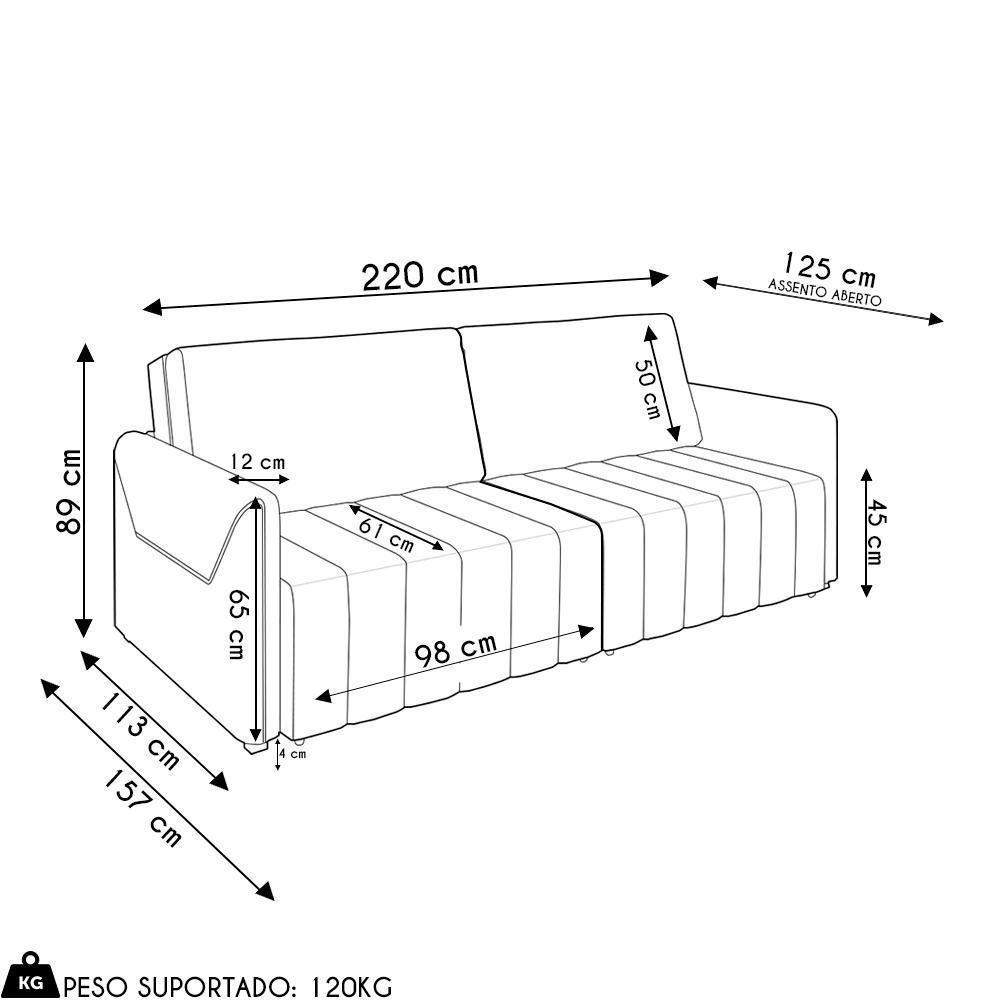 Sofá Cama Casal Retrátil 3 Lugares 220cm Atlas M22 Suede Bege - Mpozenato - 4