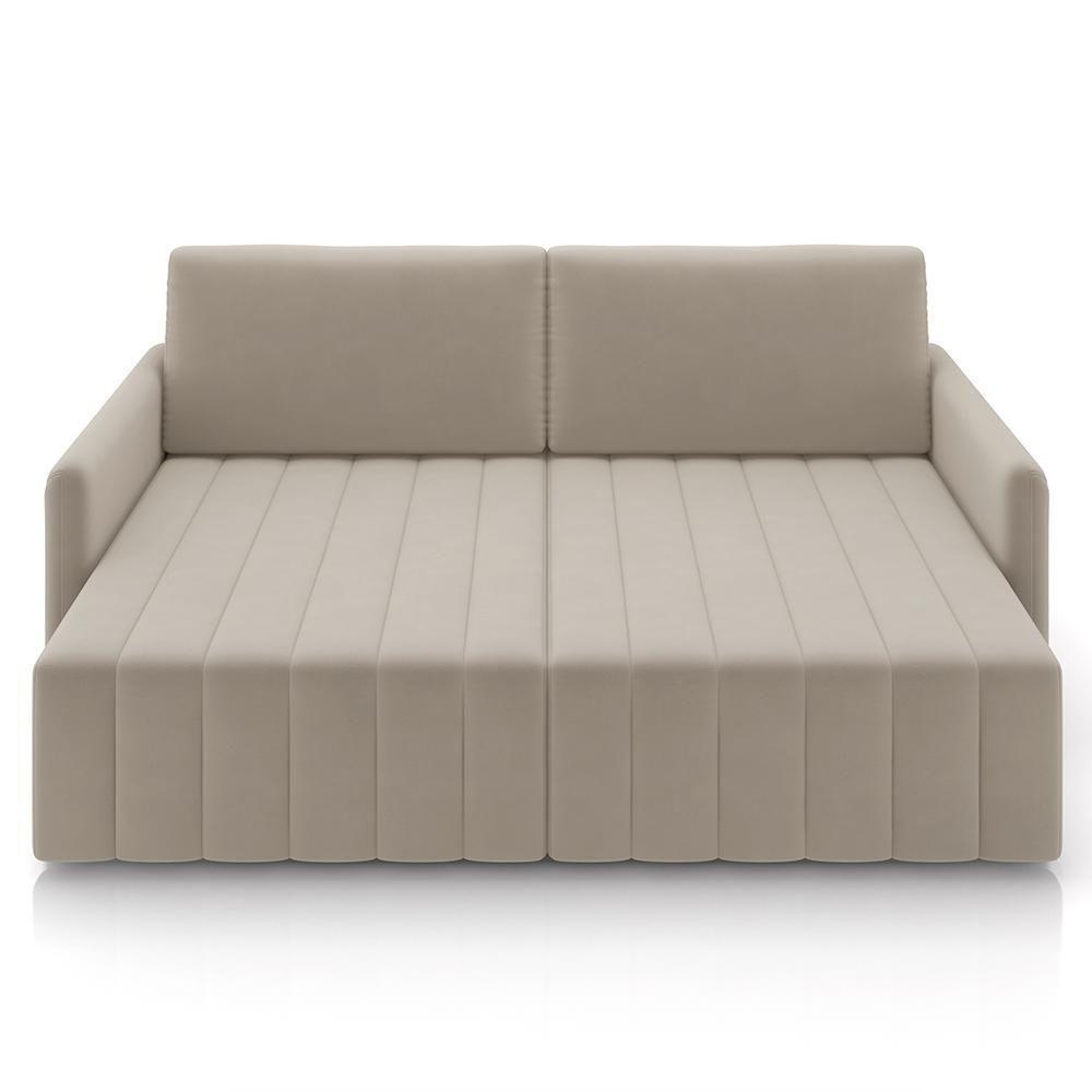 Sofá Cama Casal Retrátil 3 Lugares 220cm Atlas M22 Suede Bege - Mpozenato - 6