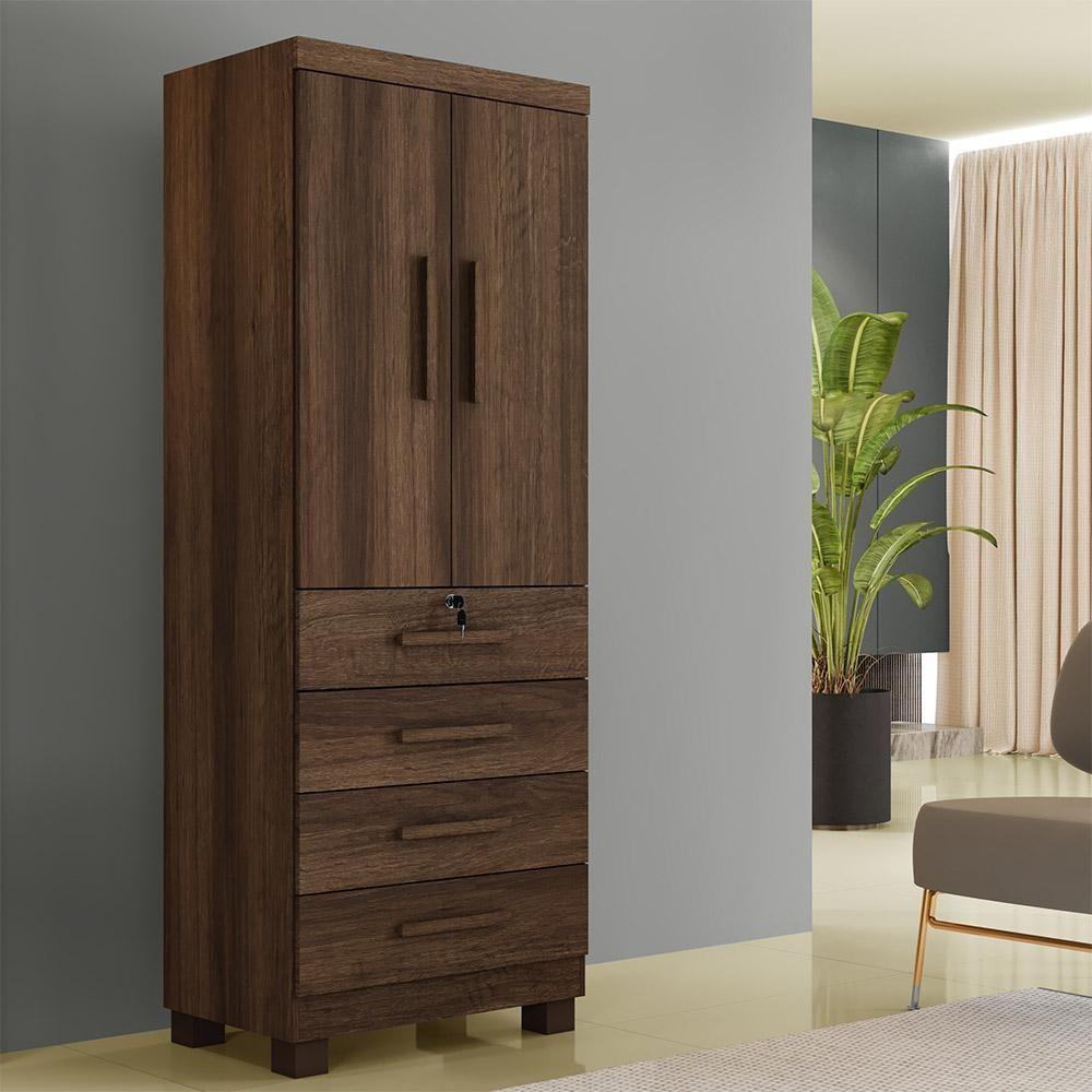 Multiuso Roupeiro Maia 2 Portas 4 Gavetas Com Chave Beneti Imbuia - 2