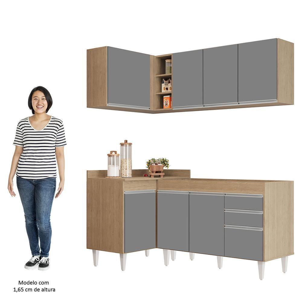 Armário De Cozinha Modulado De Canto Direito 4 Peças Cp37 Balcão Sem Tampo Castanho/cinza - Lumil - 5