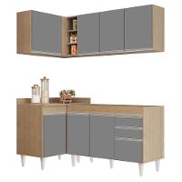 Armário De Cozinha Modulado De Canto Direito 4 Peças Cp37 Balcão Sem Tampo Castanho/cinza - Lumil - 1