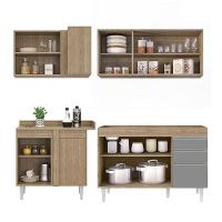 Armário De Cozinha Modulado De Canto Direito 4 Peças Cp37 Balcão Sem Tampo Castanho/cinza - Lumil - 6