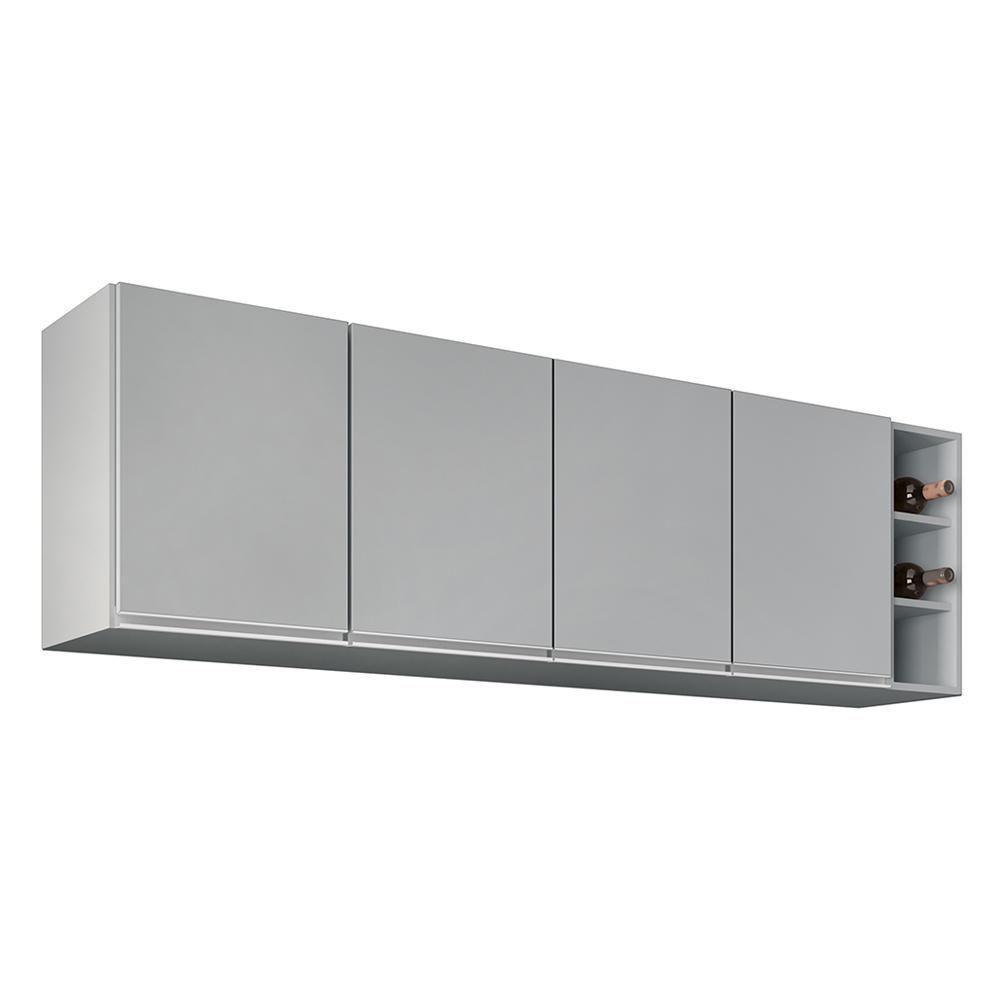 Armário De Cozinha Aéreo Nevada Com Nicho 180cm 4 Portas Cinza Claro - Lumil - 1
