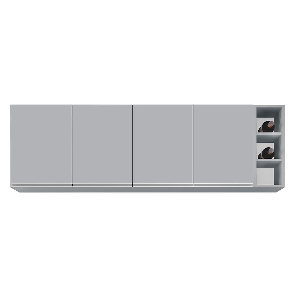 Armário De Cozinha Aéreo Nevada Com Nicho 180cm 4 Portas Cinza Claro - Lumil - 5
