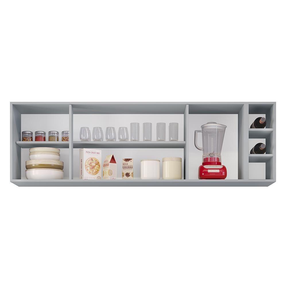 Armário De Cozinha Aéreo Nevada Com Nicho 180cm 4 Portas Cinza Claro - Lumil - 6