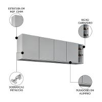 Armário De Cozinha Aéreo Nevada Com Nicho 180cm 4 Portas Cinza Claro - Lumil - 3
