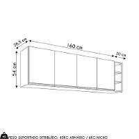 Armário De Cozinha Aéreo Nevada Com Nicho 180cm 4 Portas Cinza Claro - Lumil