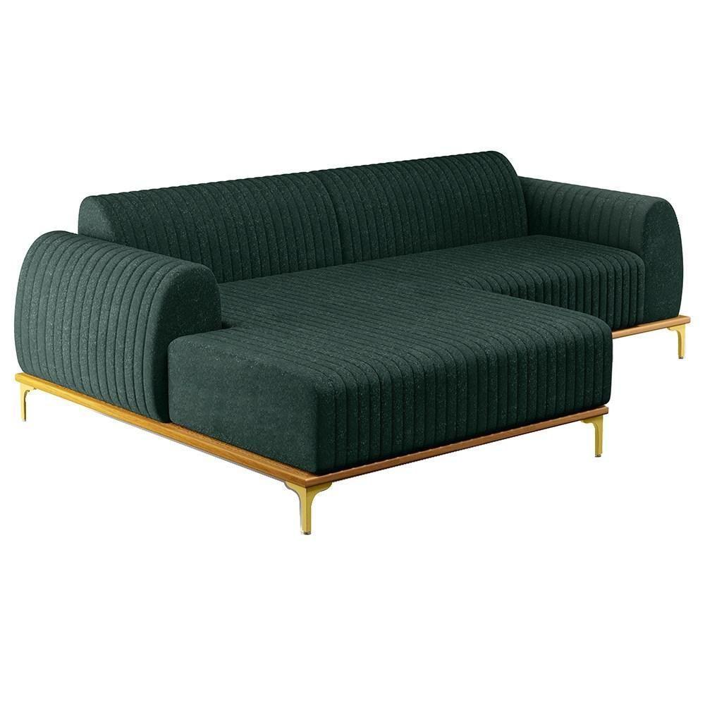 Sofá 245cm 4 Lugares Com Chaise Esquerdo Pés Gold Molino C-117 Linho Verde - Domi - 1