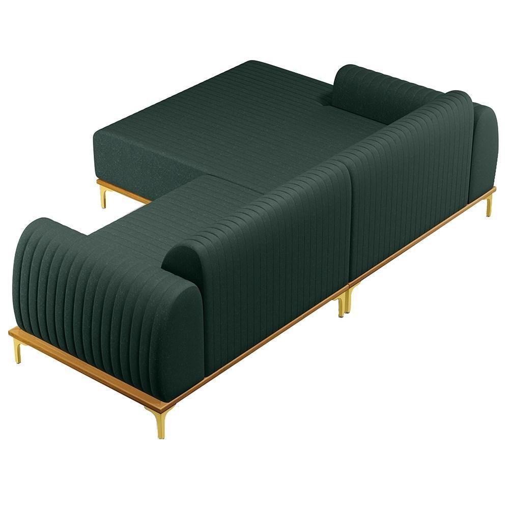 Sofá 245cm 4 Lugares Com Chaise Esquerdo Pés Gold Molino C-117 Linho Verde - Domi - 4