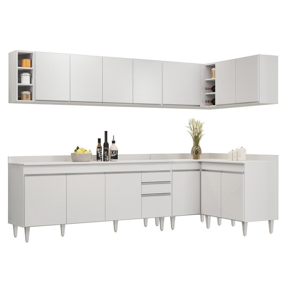Armário De Cozinha Modulado De Canto 7 Peças Cp35 Balcão Com Tampo Branco - Lumil - 1