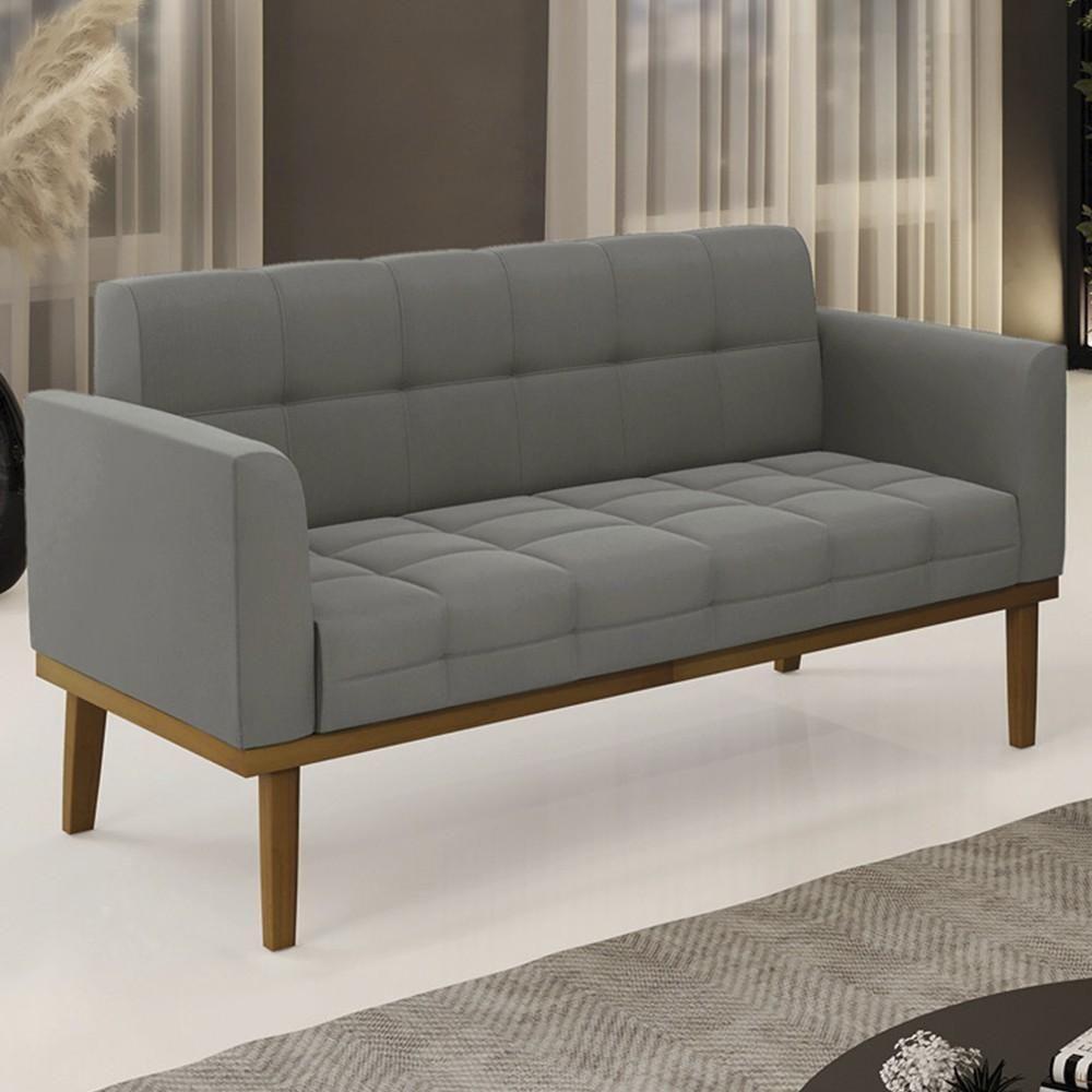 Sofá Namoradeira Base Madeira Castanho Ana Suede Grafite - Ibiza - 2