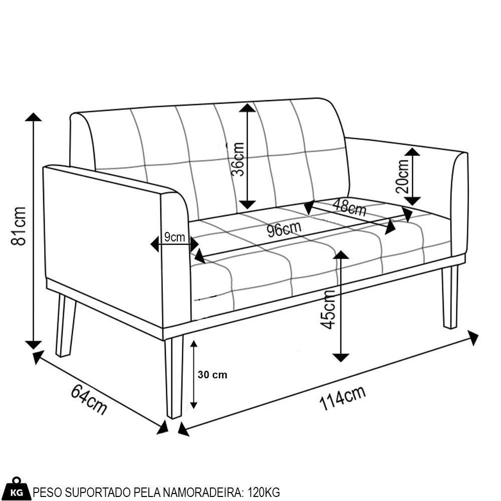Sofá Namoradeira Base Madeira Castanho Ana Suede Grafite - Ibiza - 4