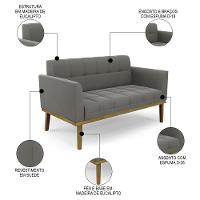 Sofá Namoradeira Base Madeira Castanho Ana Suede Grafite - Ibiza - 3