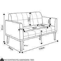 Sofá Namoradeira Base Madeira Castanho Ana Suede Grafite - Ibiza