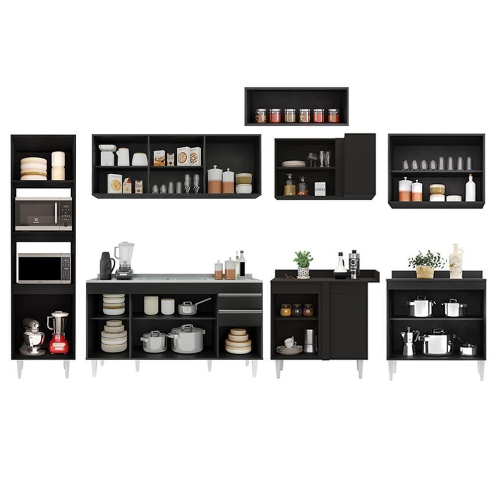 Armário De Cozinha Modulada De Canto 8 Peças Cp09 Balcão Com Pia Inox Preto - Lumil - 5