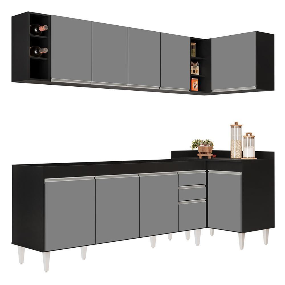 Armário De Cozinha Modulado De Canto Esquerdo 5 Peças Cp52 Balcão Sem Tampo Preto/cinza - Lumil - 1