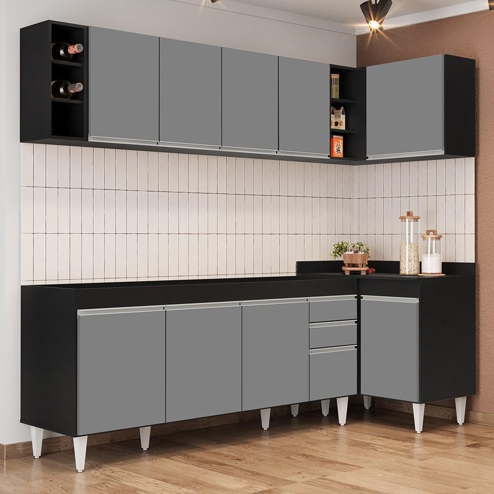 Armário De Cozinha Modulado De Canto Esquerdo 5 Peças Cp52 Balcão Sem Tampo Preto/cinza - Lumil - 2