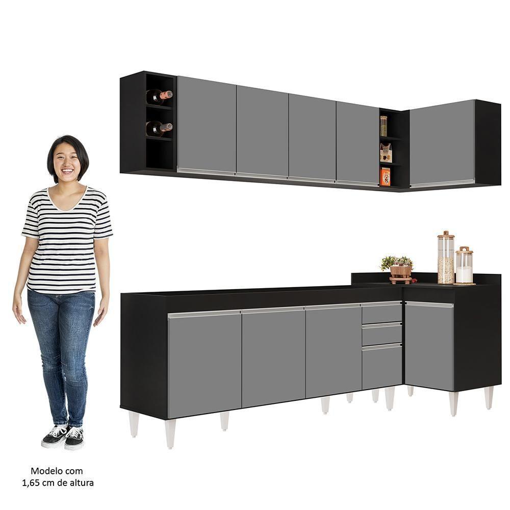 Armário De Cozinha Modulado De Canto Esquerdo 5 Peças Cp52 Balcão Sem Tampo Preto/cinza - Lumil - 5