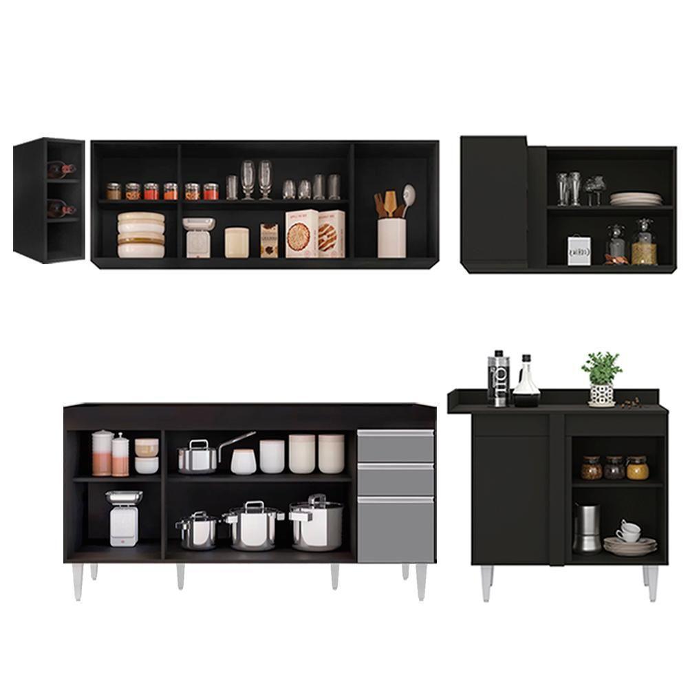 Armário De Cozinha Modulado De Canto Esquerdo 5 Peças Cp52 Balcão Sem Tampo Preto/cinza - Lumil - 6