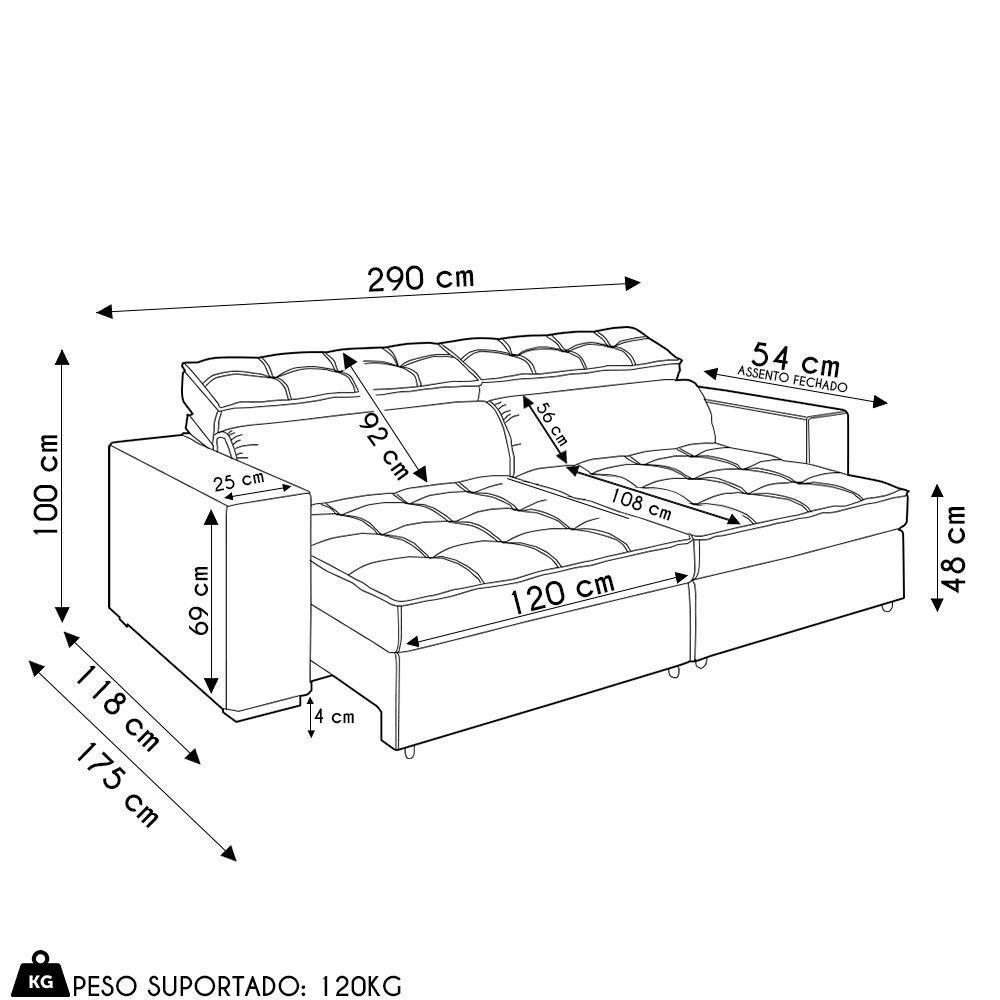 Sofá Retrátil Reclinável 4 Lugares 290cm Vick M22 Suede Bege - Mpozenato - 4