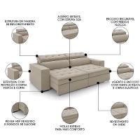 Sofá Retrátil Reclinável 4 Lugares 290cm Vick M22 Suede Bege - Mpozenato - 3