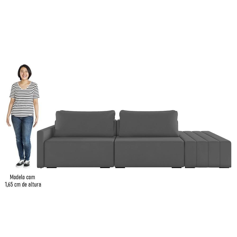 Sofá Ilha Modular Com Puff Para Sala Living 252cm Georgia K04 Veludo Cinza Escuro - Mpozenato - 5