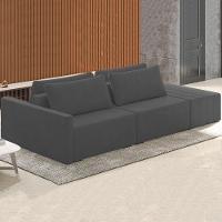 Sofá Ilha Modular Com Puff Para Sala Living 252cm Georgia K04 Veludo Cinza Escuro - Mpozenato - 2