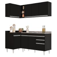 Armário De Cozinha Modulado De Canto Direito 4 Peças Cp39 Com Pia Inox Preto - Lumil - 1