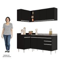 Armário De Cozinha Modulado De Canto Direito 4 Peças Cp39 Com Pia Inox Preto - Lumil - 6