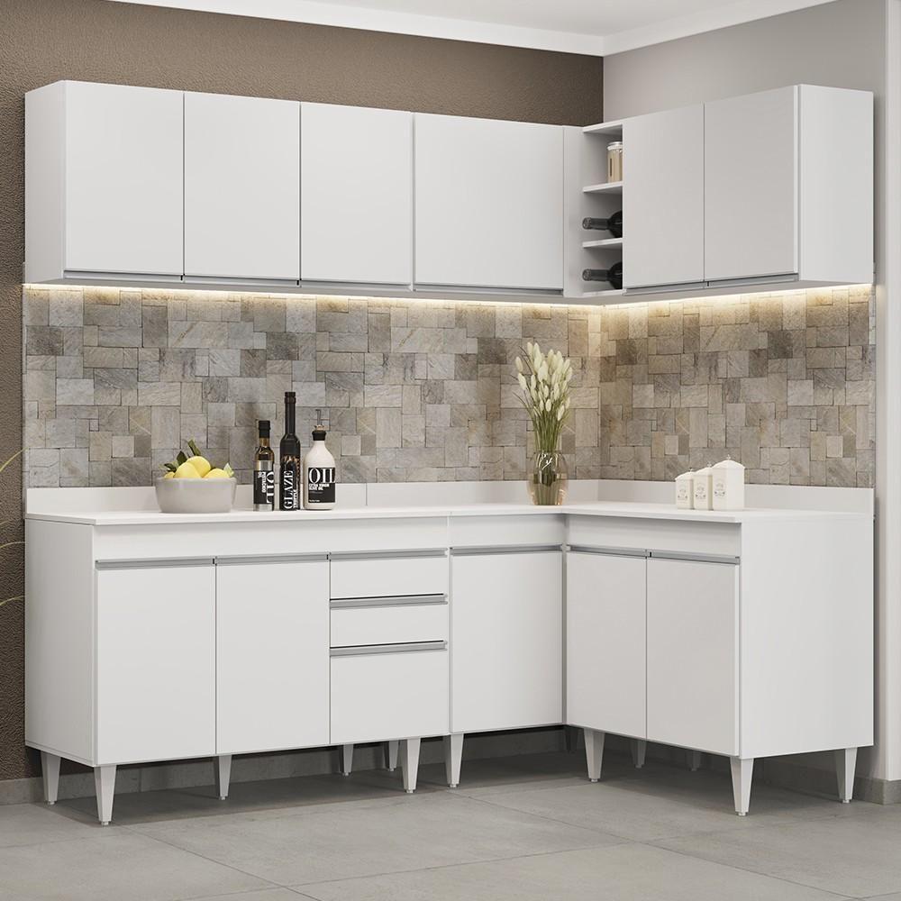 Armário De Cozinha Modulado De Canto 6 Peças Cp29 Balcão Com Tampo Branco - Lumil - 5