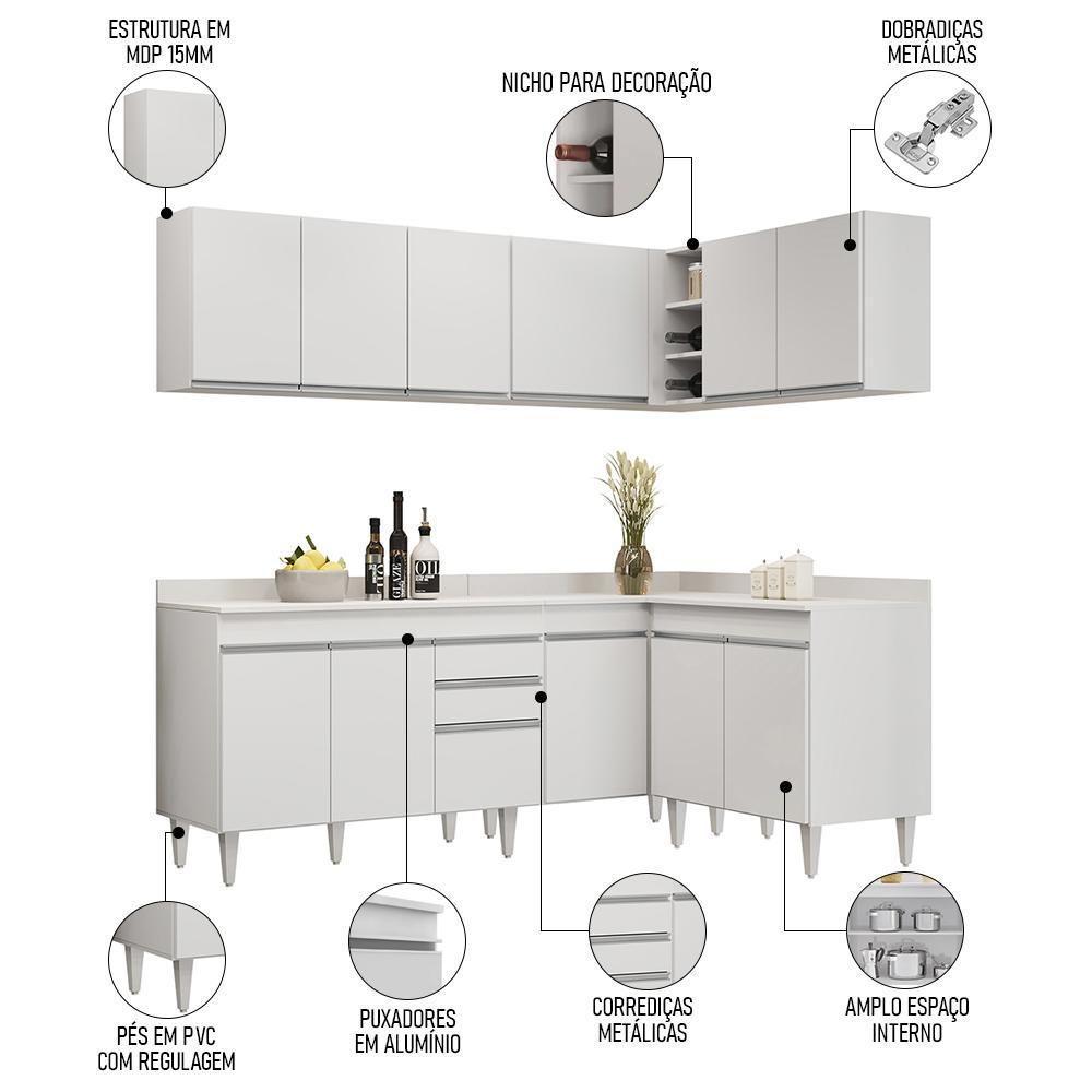 Armário De Cozinha Modulado De Canto 6 Peças Cp29 Balcão Com Tampo Branco - Lumil - 6