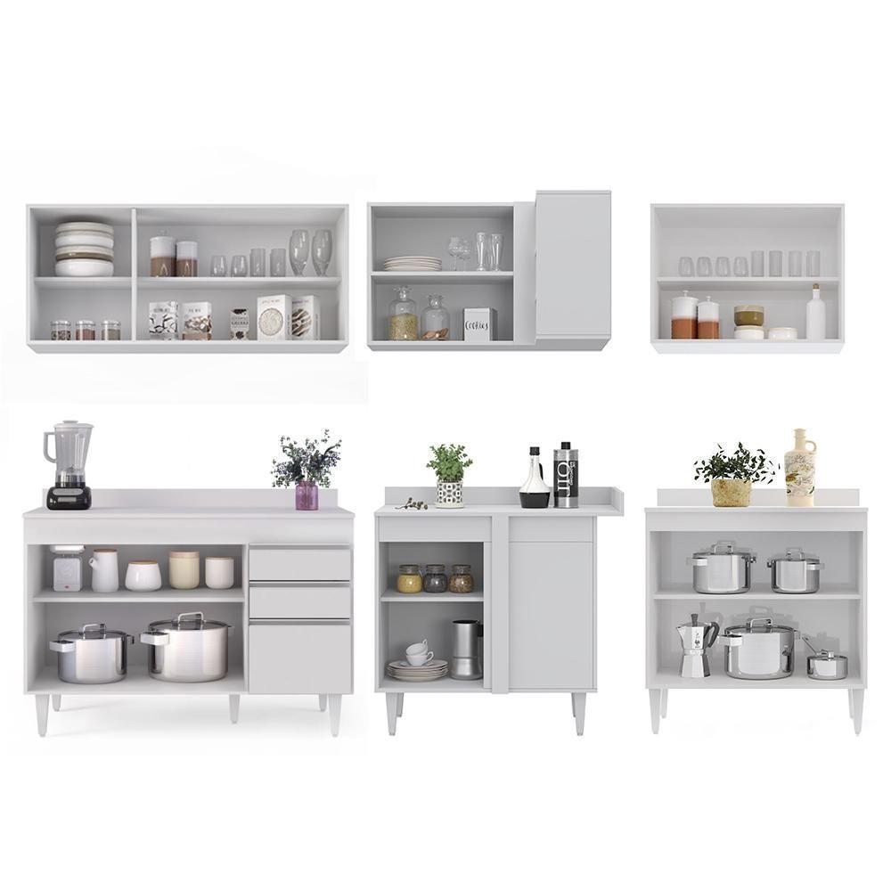 Armário De Cozinha Modulado De Canto 6 Peças Cp29 Balcão Com Tampo Branco - Lumil - 10