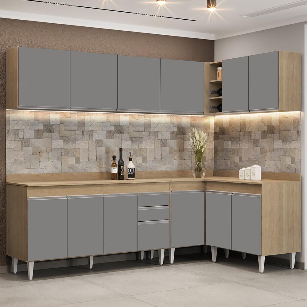 Armário De Cozinha Modulado De Canto 6 Peças Cp32 Balcão Com Tampo Castanho/cinza - Lumil - 2