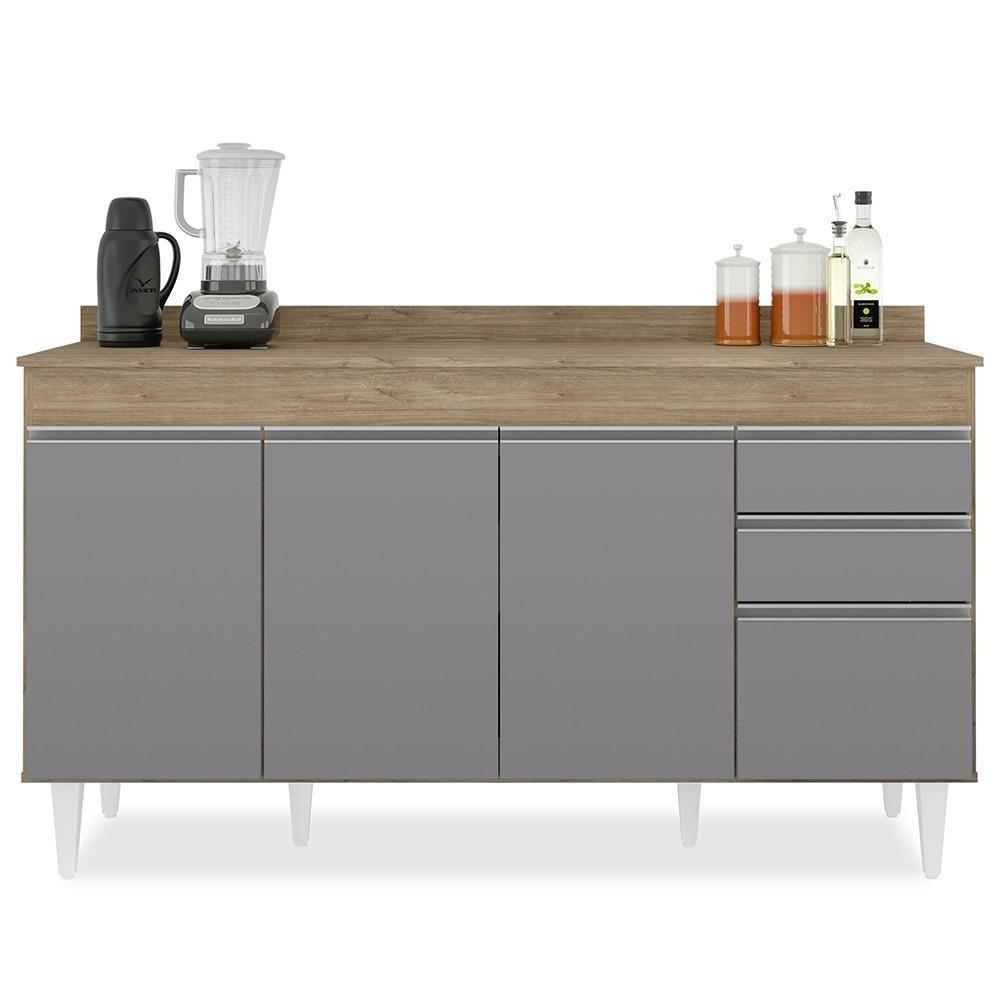 Armário De Cozinha Modulado De Canto 6 Peças Cp32 Balcão Com Tampo Castanho/cinza - Lumil - 7
