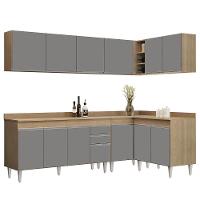 Armário De Cozinha Modulado De Canto 6 Peças Cp32 Balcão Com Tampo Castanho/cinza - Lumil - 1