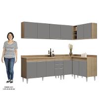 Armário De Cozinha Modulado De Canto 6 Peças Cp32 Balcão Com Tampo Castanho/cinza - Lumil - 5