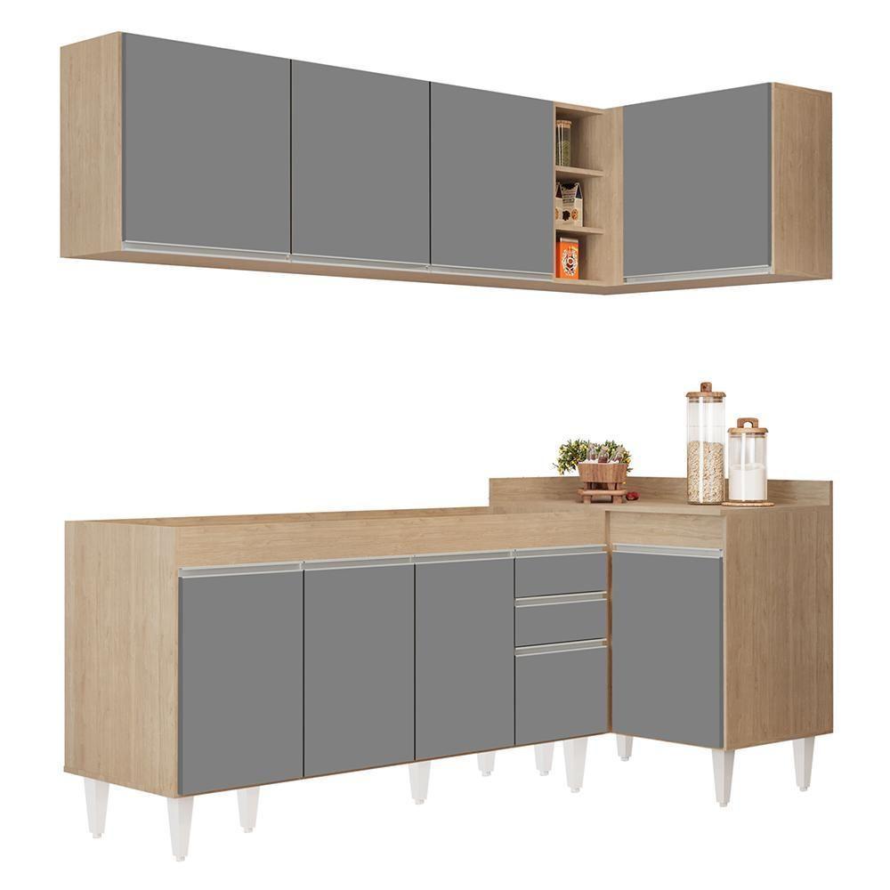 Armário De Cozinha Modulado De Canto Esquerdo 4 Peças Cp49 Balcão Sem Tampo Castanho/cinza - Lumil - 1