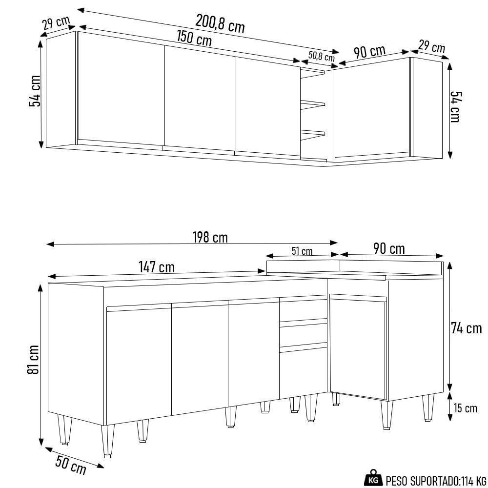 Armário De Cozinha Modulado De Canto Esquerdo 4 Peças Cp49 Balcão Sem Tampo Castanho/cinza - Lumil - 4